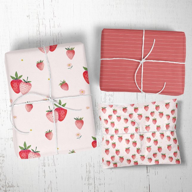 Hoja De Papel De Regalo HEIDI Pink Berry Boho Chica de fresa Baby Shower (HEIDI Pink Berry Boho Strawberry Girl Baby Shower Wrapping Paper Sheets)