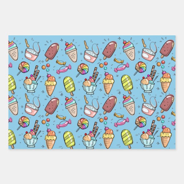 Hoja De Papel De Regalo Helado Cream Candy Blue (Anverso)