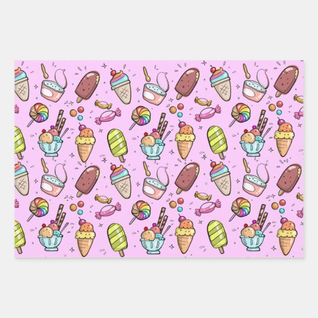 Hoja De Papel De Regalo Helado Cream Candy Pink (Anverso)