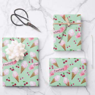 Hoja De Papel De Regalo Helado De Cereza Personalizado Menta Verde Fresca