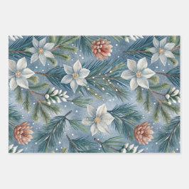 Hoja De Papel De Regalo Hello Winter Pines & Flowers