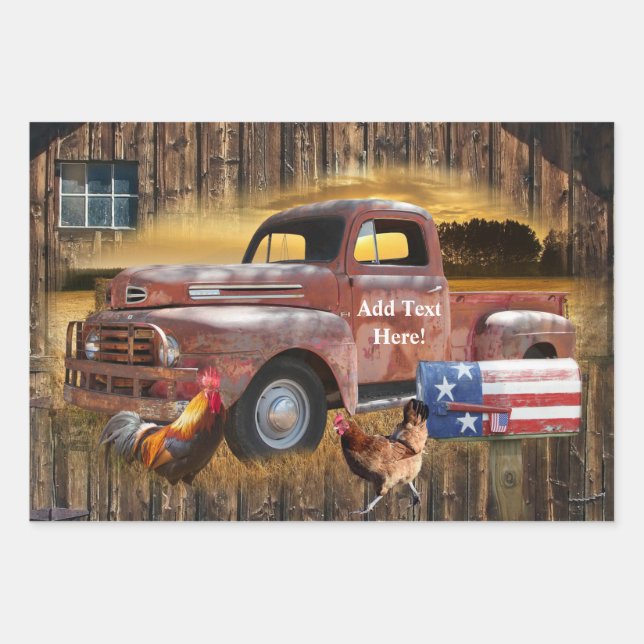 Hoja De Papel De Regalo Hen Barn, galardonado con camionetas rojas de époc (Anverso)