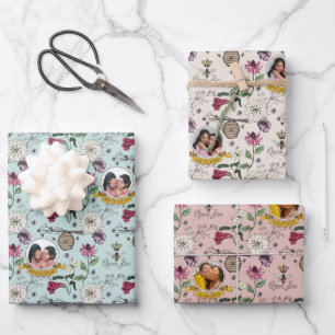 Hoja De Papel De Regalo Hermosa abeja reina de Día de la Madre, flores y f