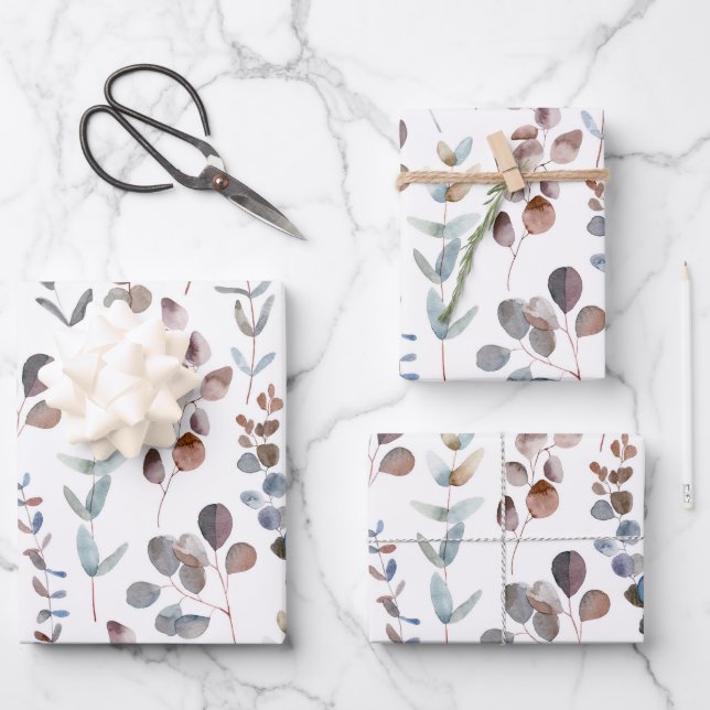 Hoja De Papel De Regalo Hermosa acuarela de Eucalipto  (Anverso)