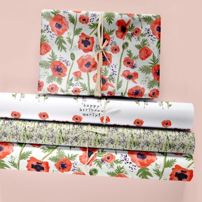 Hoja De Papel De Regalo Hermosa acuarela Naranja Poppies Floral (Beautiful Orange Watercolor Poppies Floral Wrapping Paper Sheets from Studio Posies.)