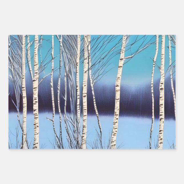 Hoja De Papel De Regalo Hermosa Birch de Invierno (Anverso)