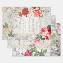 Hoja De Papel De Regalo Hermosa Decoración Antigua Floral Ephemera