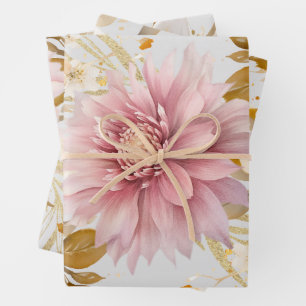 Hoja De Papel De Regalo Hermosa flor de lavadora de oro blanco