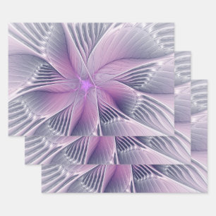 Hoja De Papel De Regalo Hermosa Flor Rosa Arte Abstracto Fractal Moderno