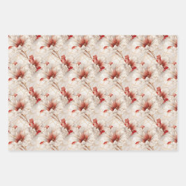 Hoja De Papel De Regalo Hermosa Flora Blanca Roja