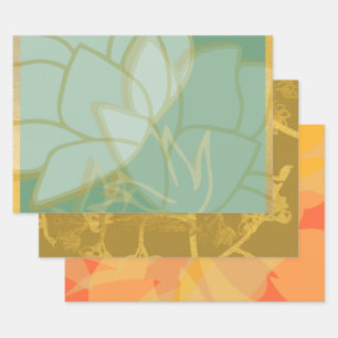 Hoja De Papel De Regalo Hermosa floral Naranja turquesa dorada