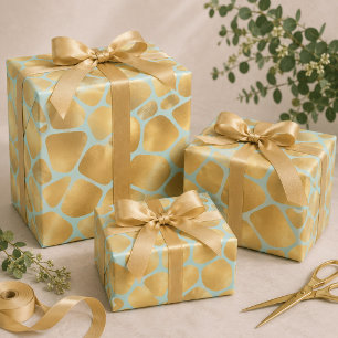 Hoja De Papel De Regalo Hermosa jirafa dorada impresa fondo menta