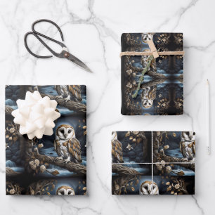 Hoja De Papel De Regalo Hermosa lechuza en una rama