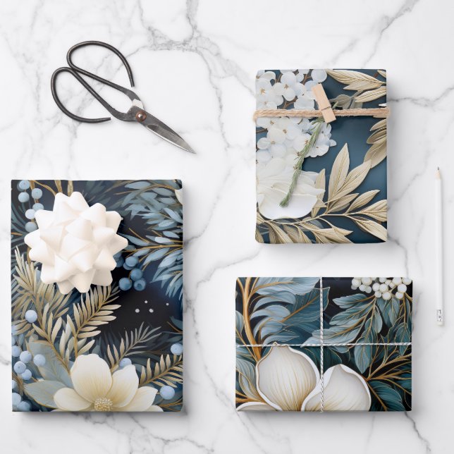 Hoja De Papel De Regalo Hermosa mezcla de Navidades azules (Anverso)