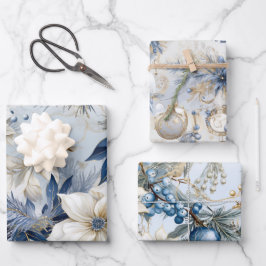 Hoja De Papel De Regalo Hermosa mezcla de Navidades azules