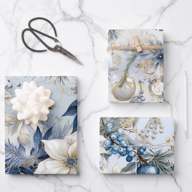 Hoja De Papel De Regalo Hermosa mezcla de Navidades azules (Anverso)