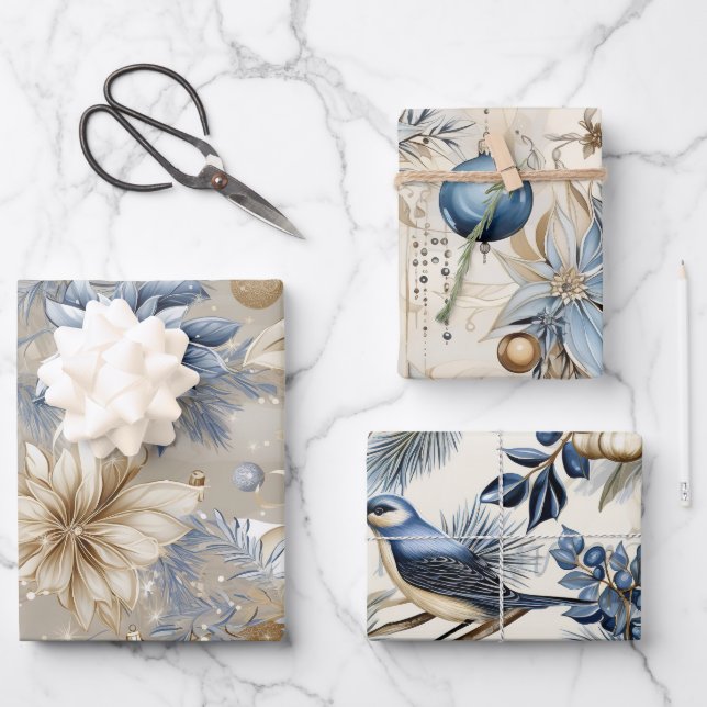 Hoja De Papel De Regalo Hermosa mezcla de Navidades azules (Anverso)