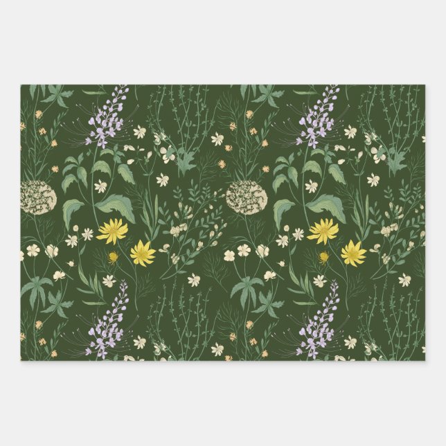Hoja De Papel De Regalo Hermosa Mixed Pastel Wildflowers Green (Anverso)