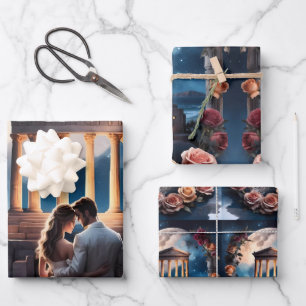 Hoja De Papel De Regalo Hermosa novia y novio parados a orillas del mar