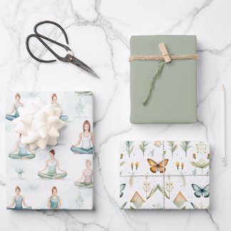 Hoja De Papel De Regalo Hermosas acuarelas Chicas de yoga meditando a la n