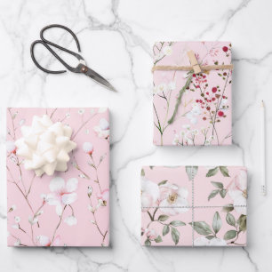 Hoja De Papel De Regalo Hermosas Flores Blancas Rosadas