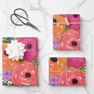 Hoja De Papel De Regalo Hermosas flores   Flora acuarela grande