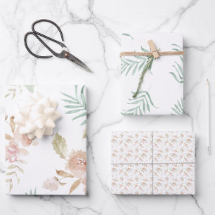 Hoja De Papel De Regalo hermosas flores suaves de color acuático pintadas