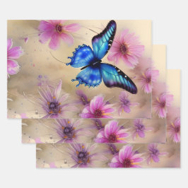 Hoja De Papel De Regalo Hermosas flores y mariposa