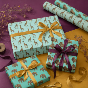 Hoja De Papel De Regalo Hermosas jirafas, leones y elefantes