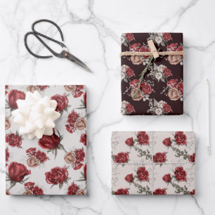 Hoja De Papel De Regalo Hermosas Rosas Rojas de Primavera para Despedida d