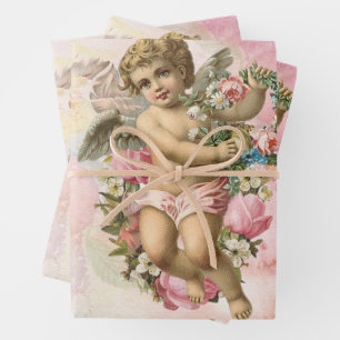 Hoja De Papel De Regalo Hermoso Ángel Vintage con flores