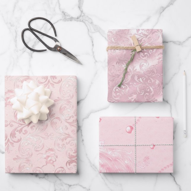 Hoja De Papel De Regalo Hermoso baño de novia perla rosa sonrosado (Anverso)
