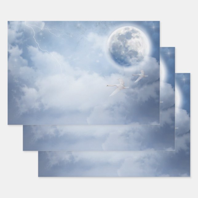 Hoja De Papel De Regalo Hermoso cielo azul con cisnes voladores (Set)