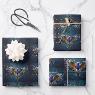Hoja De Papel De Regalo Hermoso Colibrí Azul y Verde