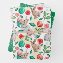 Hoja De Papel De Regalo Hermoso conejo y flores de Pascua