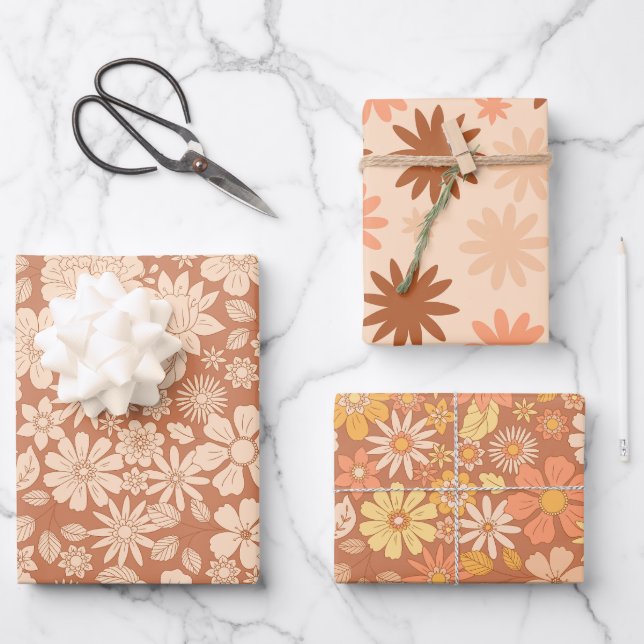 Hoja De Papel De Regalo Hermoso Jardín de Flores Marrón (Anverso)