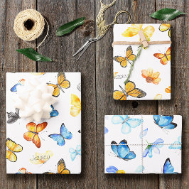 Hoja De Papel De Regalo Hermoso patrón de mariposa con nombre Cumpleaños