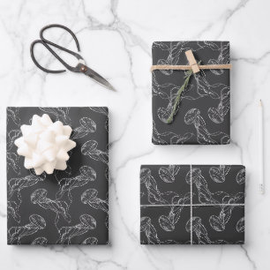 Hoja De Papel De Regalo hermoso patrón de medusa sobre fondo negro