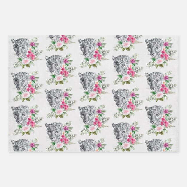 Hoja De Papel De Regalo Hermoso patrón de retrato de cabeza leopardo (Anverso)