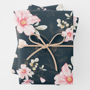 Hoja De Papel De Regalo Hermoso patrón floral de Rubor azul