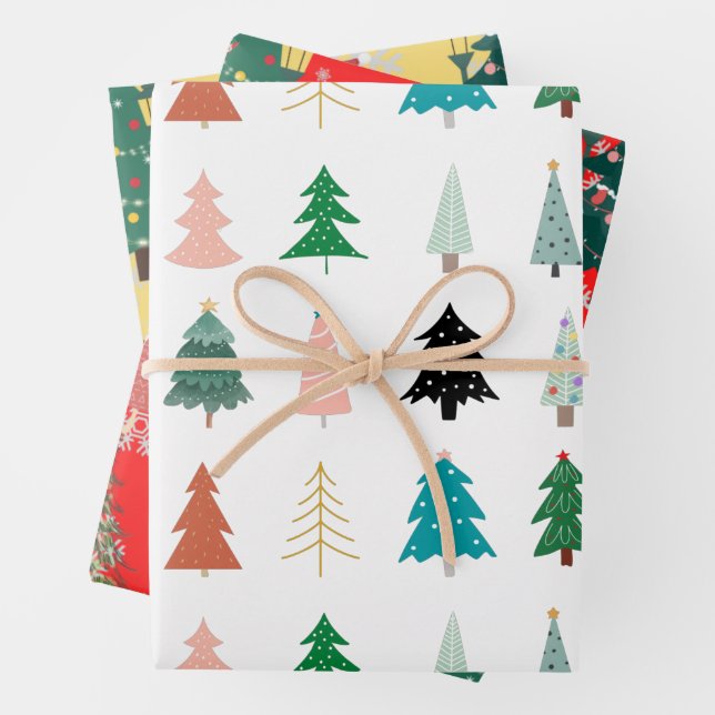 Hoja De Papel De Regalo Hermosos árboles de patrón de Navidad santa verde  (In situ)