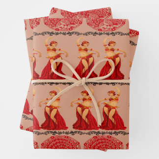 Hoja De Papel De Regalo Hermosos Chicas bailando y el patrón de los pavos