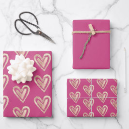 Hoja De Papel De Regalo Hermosos corazones dorados rosados y Rosas