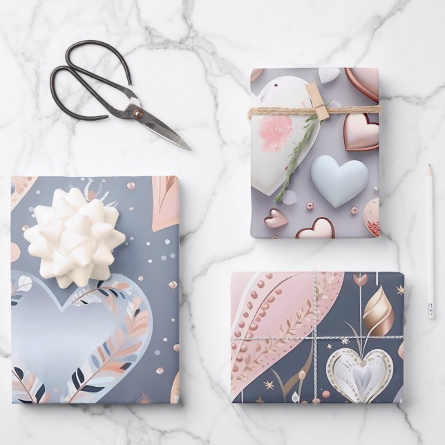 Hoja De Papel De Regalo Hermosos Corazones Pastel Elegantes (Anverso)