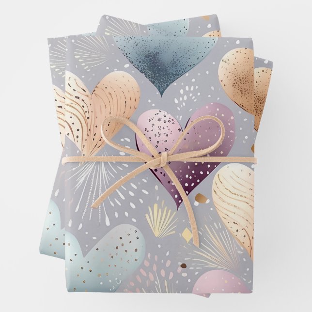 Hoja De Papel De Regalo Hermosos Corazones Pastel Elegantes (In situ)