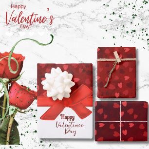 Hoja De Papel De Regalo Hermosos Corazones Rojos Sacuden San Valentín