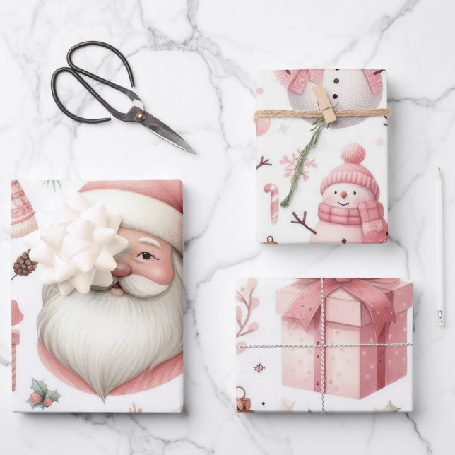 Hoja De Papel De Regalo Hermosos diseños de Navidades rosados pasteles (Anverso)