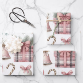 Hoja De Papel De Regalo Hermosos diseños de Navidades rosados pasteles