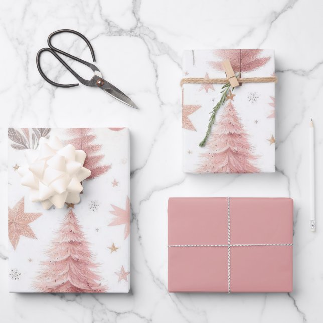 Hoja De Papel De Regalo Hermosos diseños de Navidades rosados pasteles (Anverso)