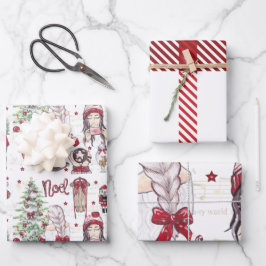 Hoja De Papel De Regalo Hermosos elementos de Navidades de color rojo